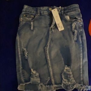 Distressed Denim Bodycon Skirt.